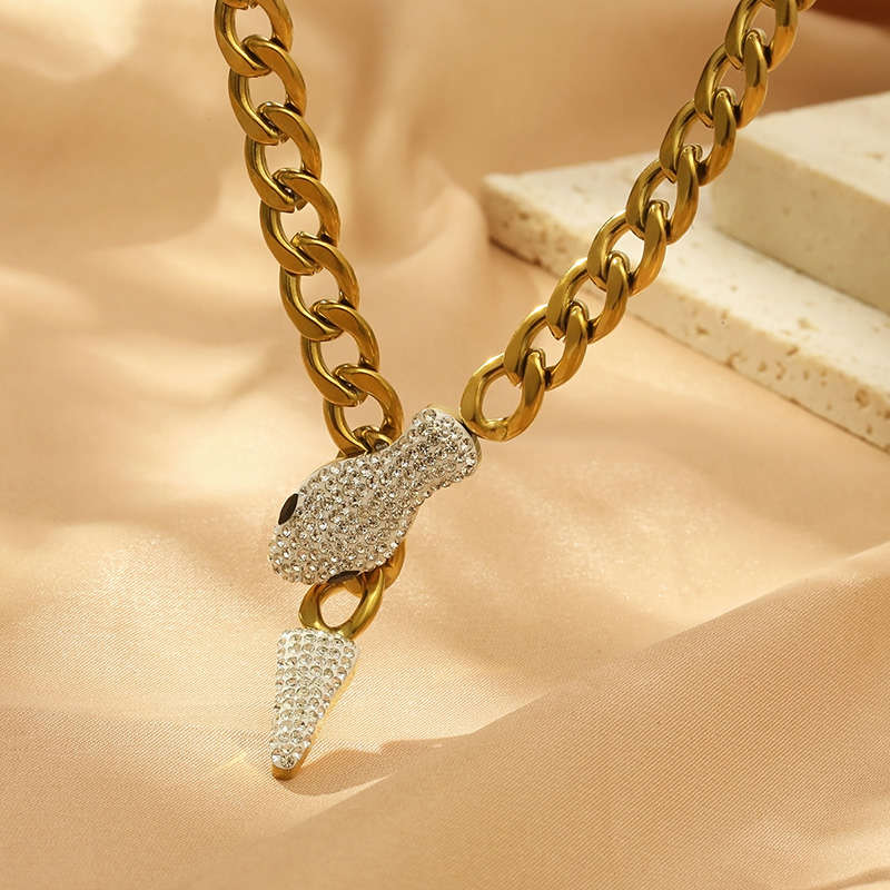 304 Stainless Steel 18K Gold Plated Simple Style Snake Pendant Necklace display picture 9