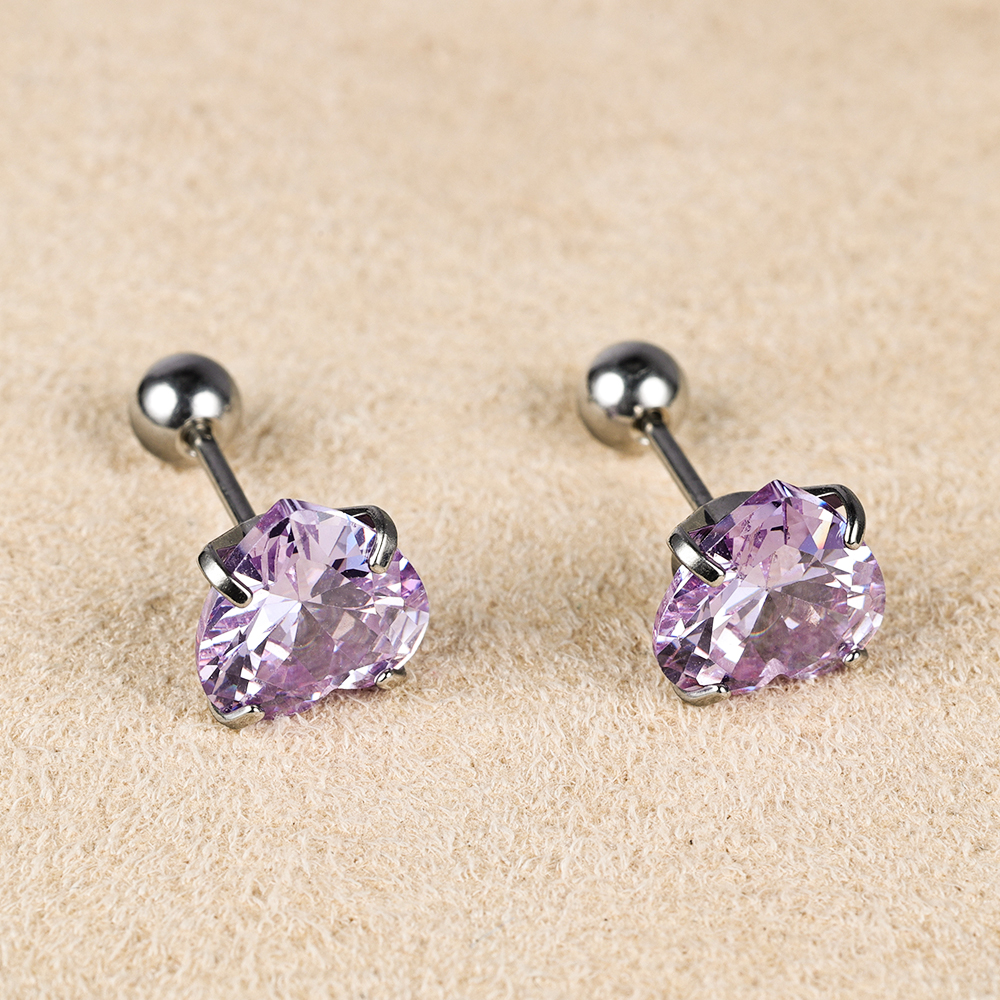 1 Pair Simple Style Classic Style Heart Shape Polishing Inlay 302 Stainless Steel Zircon Ear Studs display picture 13
