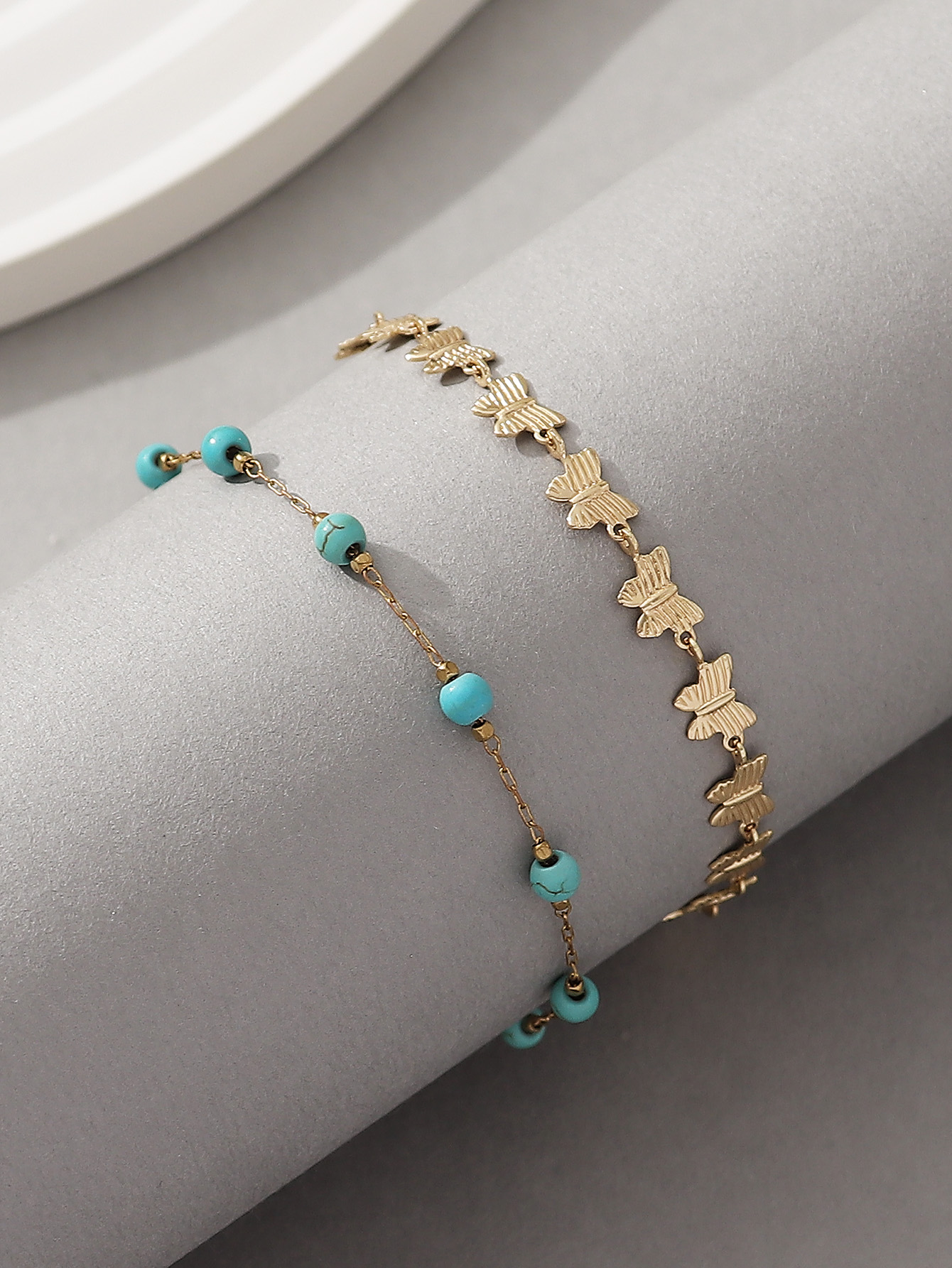 Elegant Hawaiian Vacation Butterfly Copper Inlay Turquoise Rhinestones Women's Anklet display picture 3