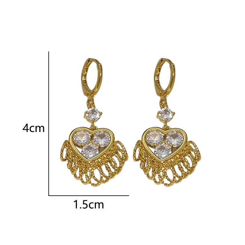 1 Pair Retro Sweet Heart Shape Inlay Copper Zircon Drop Earrings display picture 7