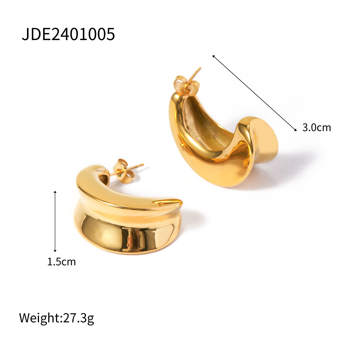 1 Pair IG Style C Shape 316 Stainless Steel  18K Gold Plated Ear Studs display picture 2