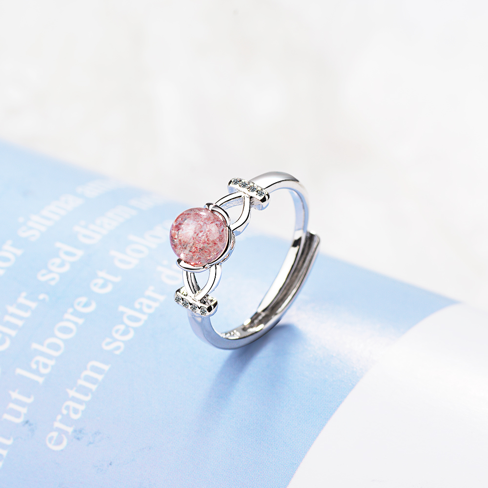 Wholesale Cute Geometric Copper Inlay White Gold Plated Strawberry Quartz Adjustable Ring display picture 4