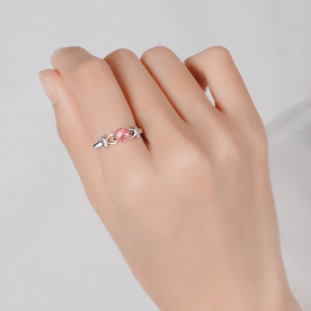 Wholesale Cute Geometric Copper Inlay White Gold Plated Strawberry Quartz Adjustable Ring display picture 8