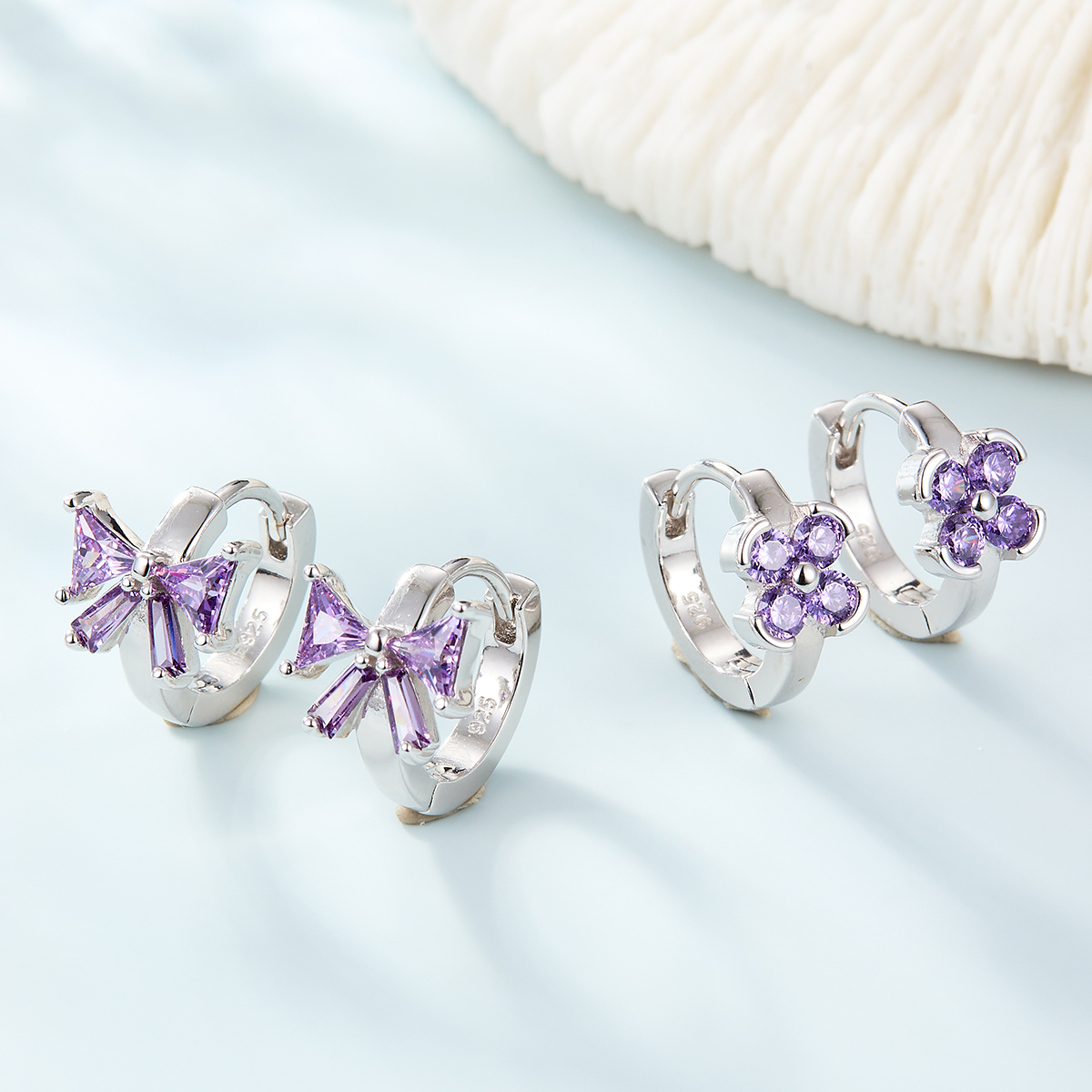 1 Paire Dame Style Moderne Sucré Fleur Noeud D'Arc Incruster Argent Sterling Zircon Boucles D'oreilles Cerceau display picture 3