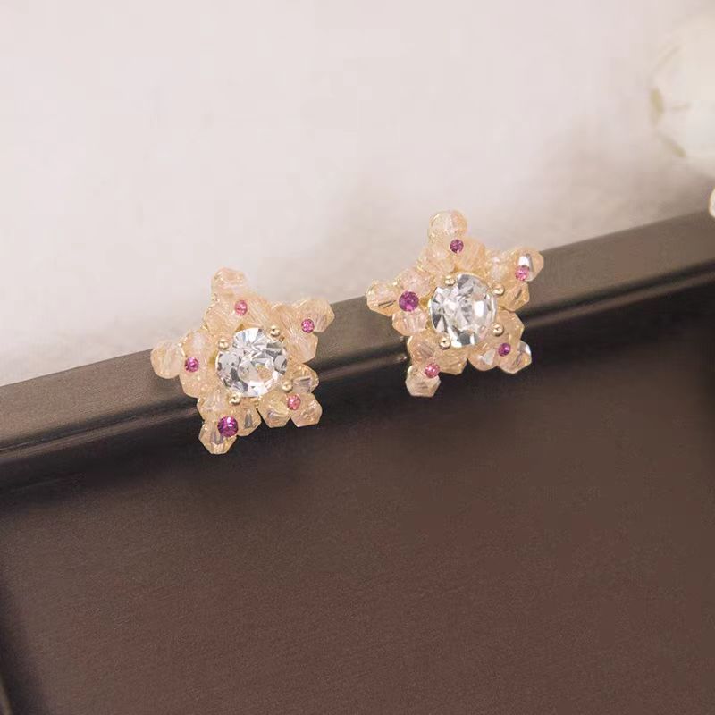 1 Pair Elegant Cute Simple Style Pentagram Star Flower Inlay Alloy Crystal Ear Studs display picture 2
