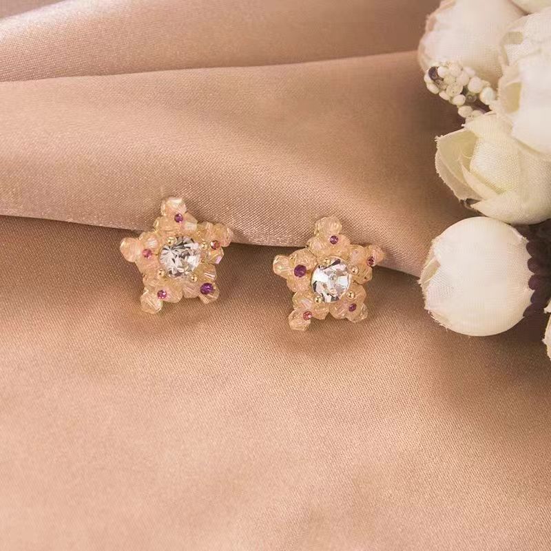 1 Pair Elegant Cute Simple Style Pentagram Star Flower Inlay Alloy Crystal Ear Studs display picture 5