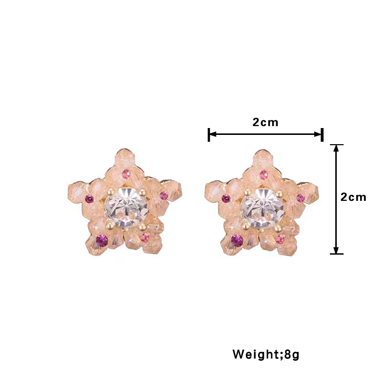 1 Pair Elegant Cute Simple Style Pentagram Star Flower Inlay Alloy Crystal Ear Studs display picture 4