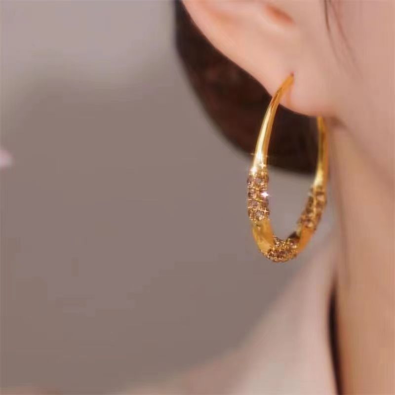 1 Pair IG Style Elegant Lady Round Inlay Alloy Zircon Hoop Earrings display picture 2
