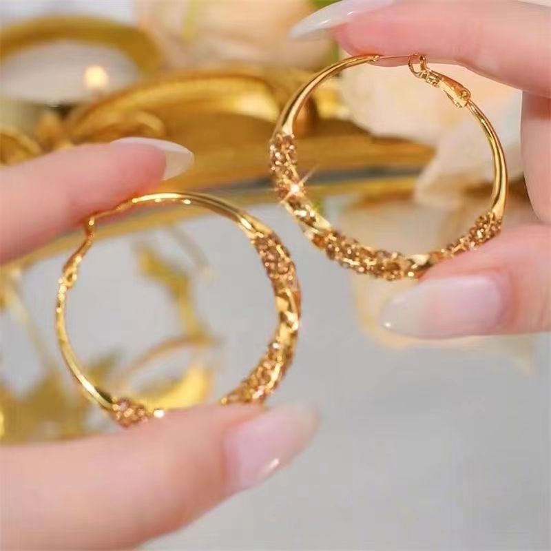 1 Pair IG Style Elegant Lady Round Inlay Alloy Zircon Hoop Earrings display picture 1