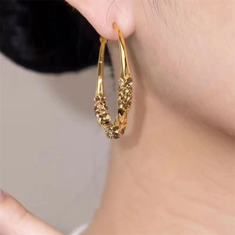 1 Pair IG Style Elegant Lady Round Inlay Alloy Zircon Hoop Earrings display picture 3