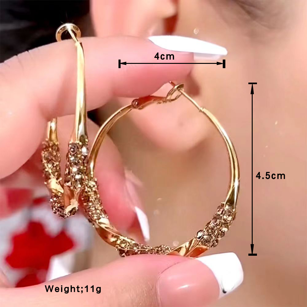 1 Pair IG Style Elegant Lady Round Inlay Alloy Zircon Hoop Earrings display picture 5