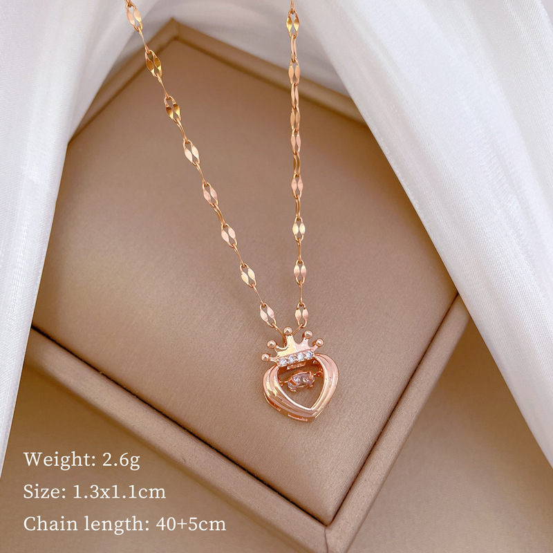 Wholesale Modern Style Simple Style Heart Shape Crown 304 Stainless Steel Copper Inlay Rhinestones Pendant Necklace display picture 1