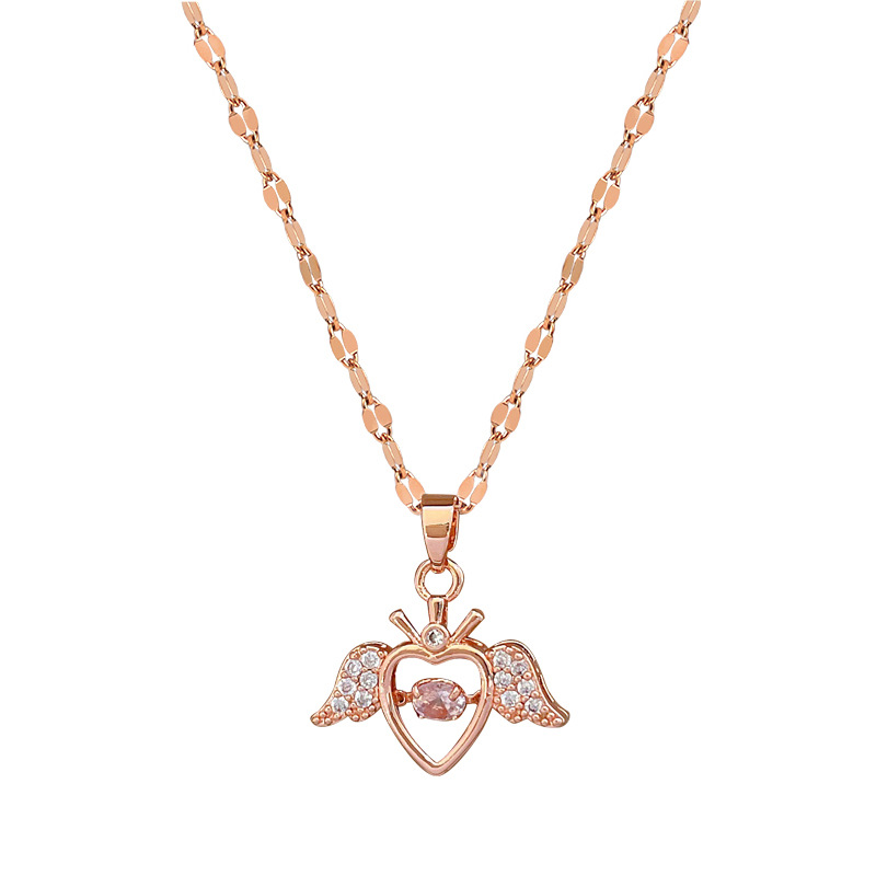 Wholesale Princess Sweet Heart Shape Wings 304 Stainless Steel Copper Inlay Rhinestones Pendant Necklace display picture 3