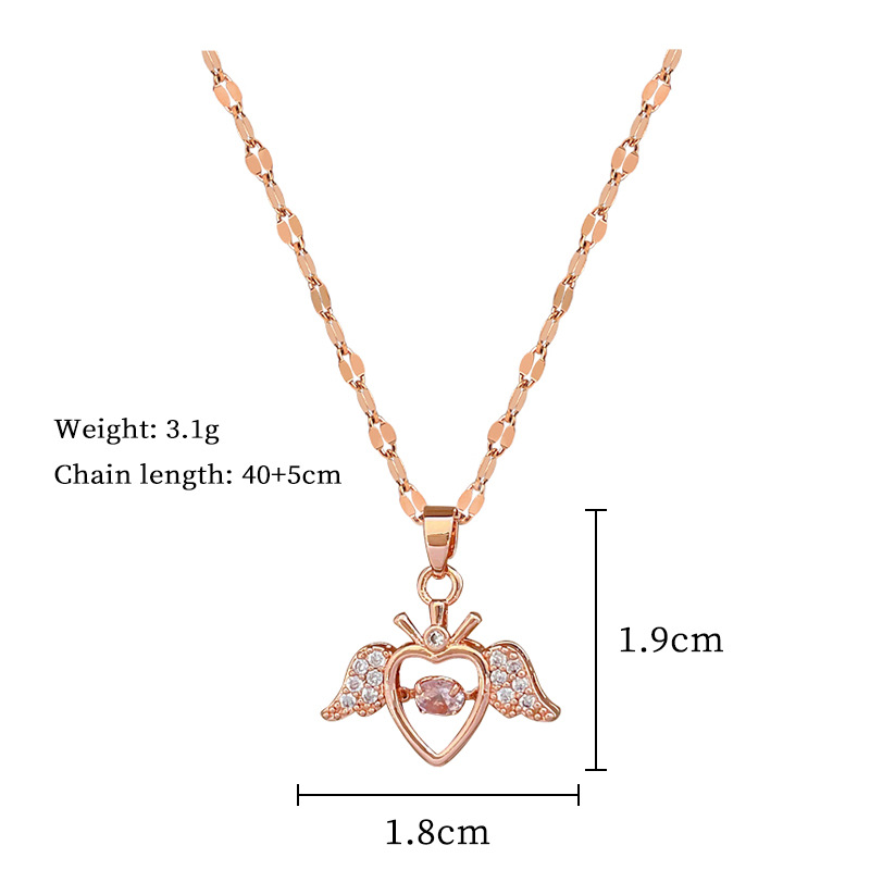 Wholesale Princess Sweet Heart Shape Wings 304 Stainless Steel Copper Inlay Rhinestones Pendant Necklace display picture 4