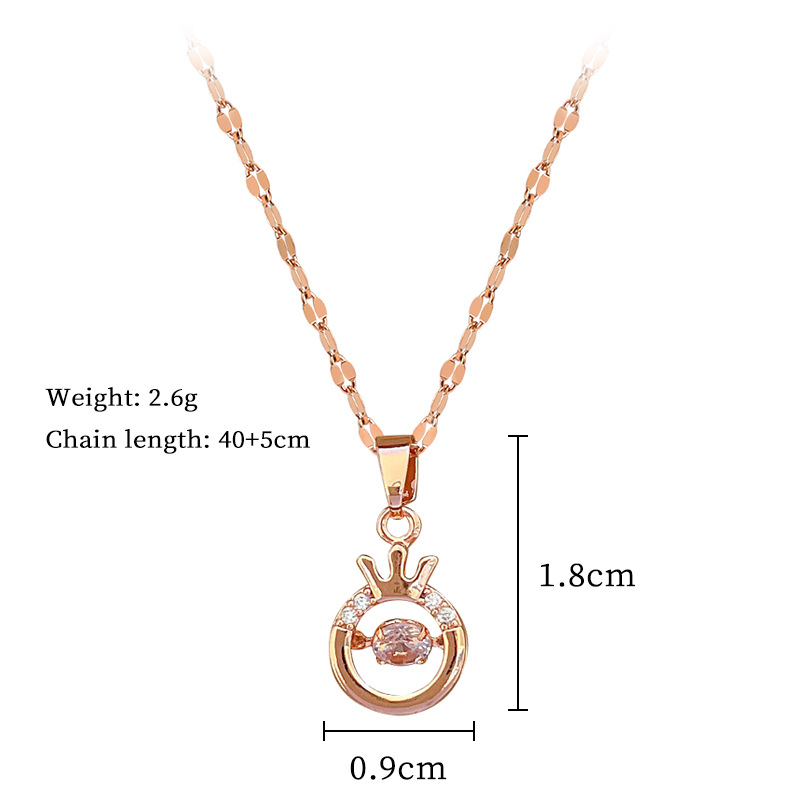 Wholesale Princess Simple Style Round Crown 304 Stainless Steel Copper Inlay Rhinestones Pendant Necklace display picture 3