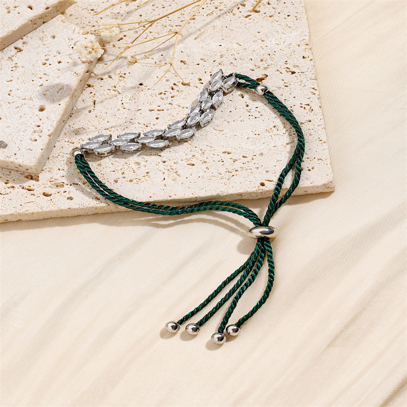 Simple Style Shiny Geometric Rope Copper Inlay Zircon Women's Drawstring Bracelets display picture 11