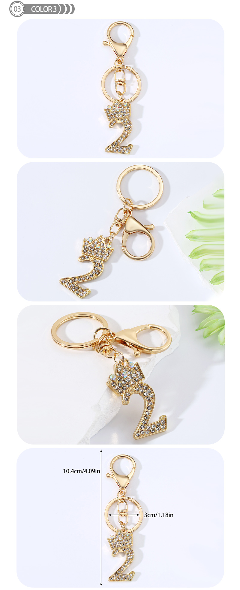 Basic Modern Style Commute Number Alloy Plating Inlay Rhinestones Bag Pendant Keychain display picture 1