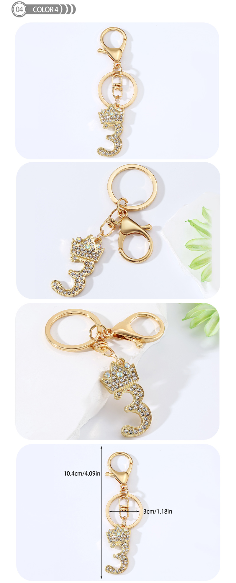 Basic Modern Style Commute Number Alloy Plating Inlay Rhinestones Bag Pendant Keychain display picture 2