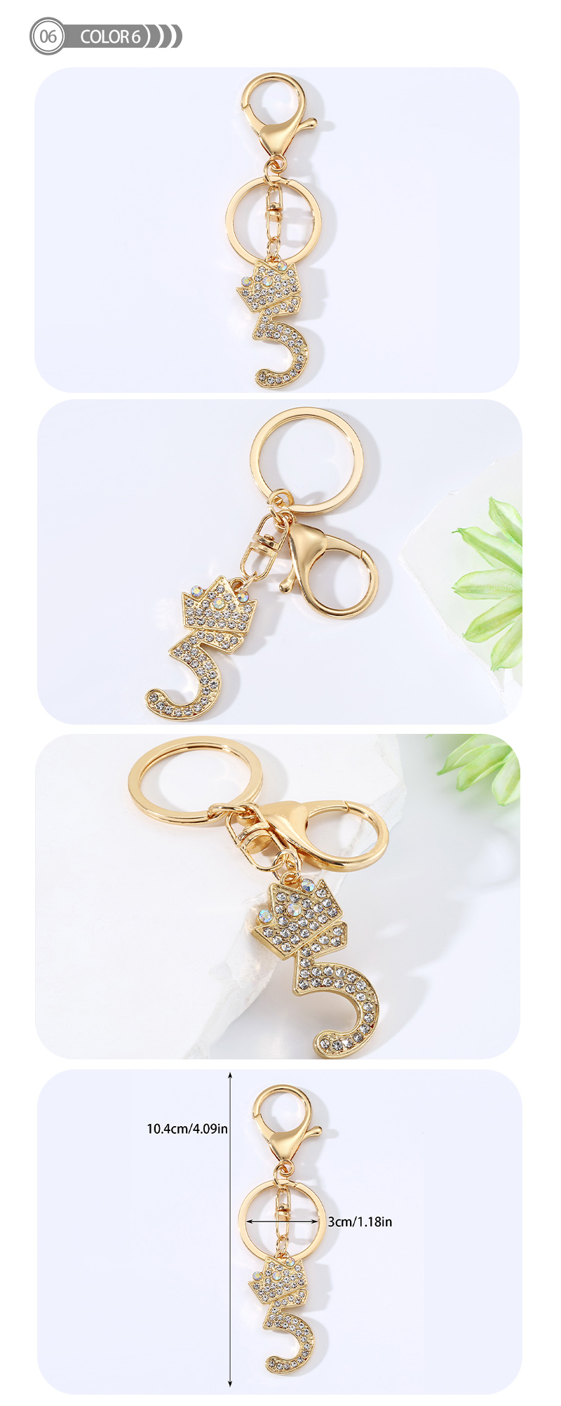 Basic Modern Style Commute Number Alloy Plating Inlay Rhinestones Bag Pendant Keychain display picture 4