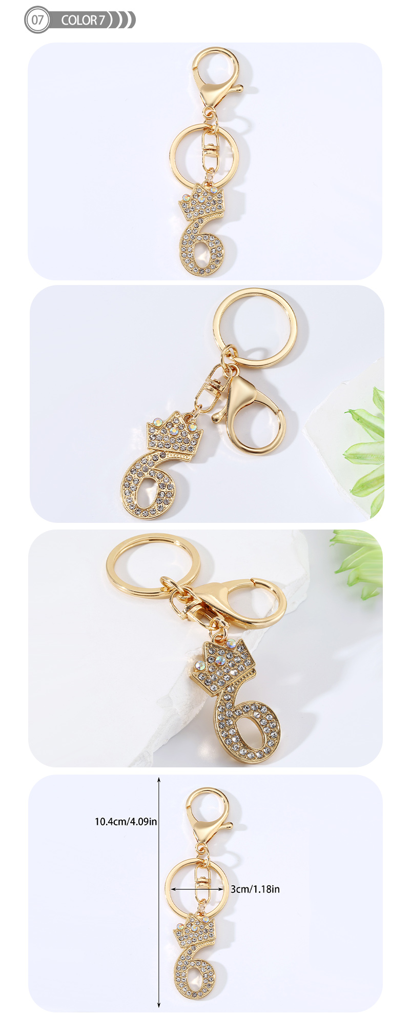 Basic Modern Style Commute Number Alloy Plating Inlay Rhinestones Bag Pendant Keychain display picture 5