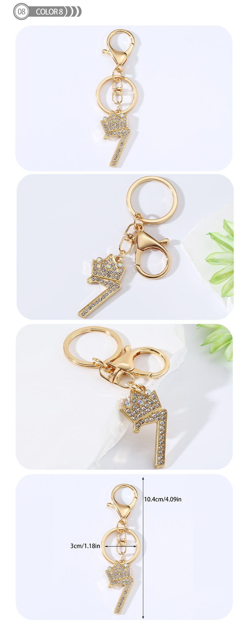 Basic Modern Style Commute Number Alloy Plating Inlay Rhinestones Bag Pendant Keychain display picture 6