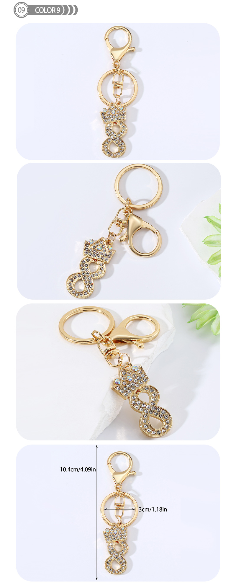 Basic Modern Style Commute Number Alloy Plating Inlay Rhinestones Bag Pendant Keychain display picture 7