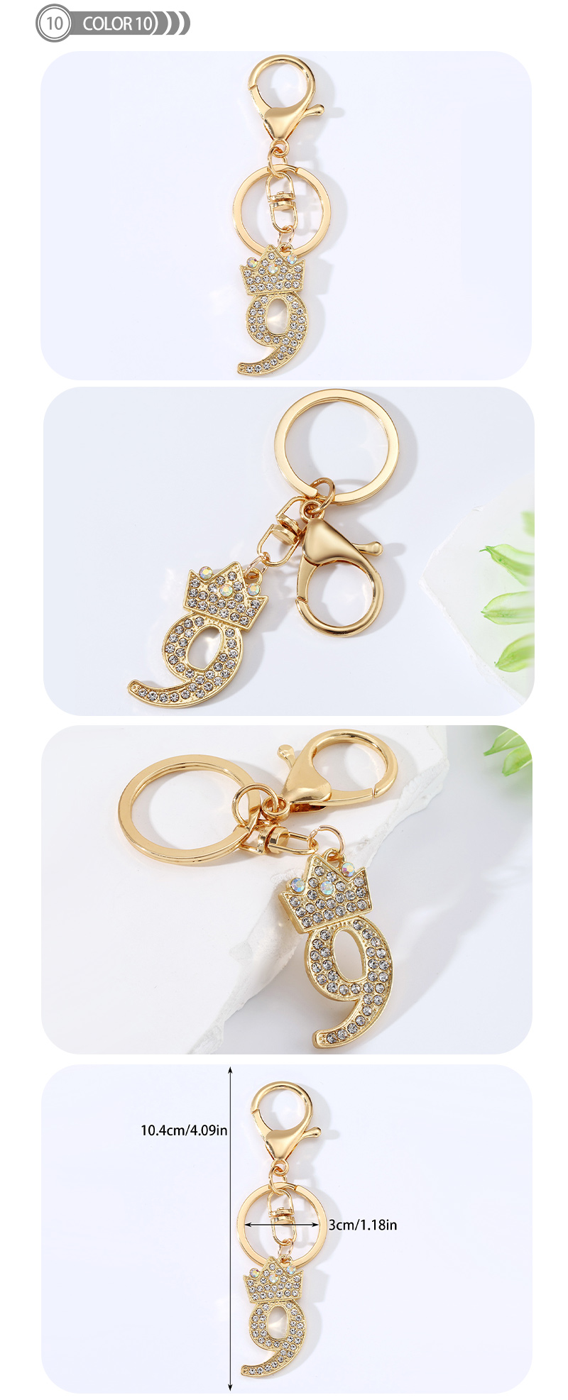 Basic Modern Style Commute Number Alloy Plating Inlay Rhinestones Bag Pendant Keychain display picture 8