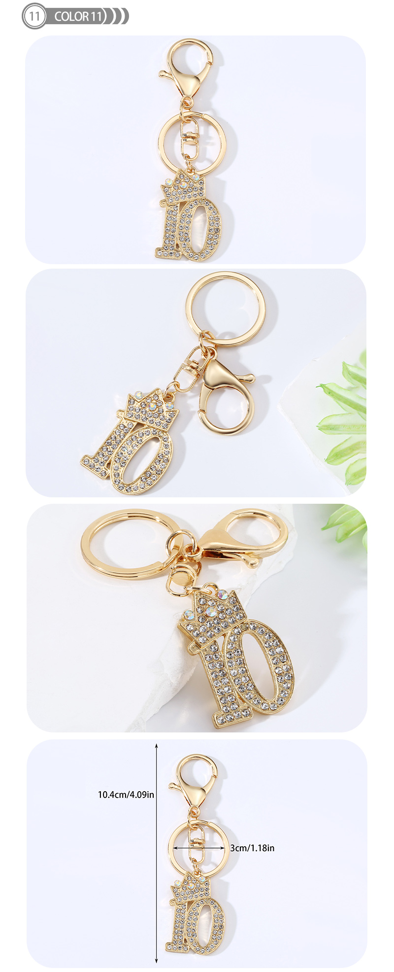 Basic Modern Style Commute Number Alloy Plating Inlay Rhinestones Bag Pendant Keychain display picture 9