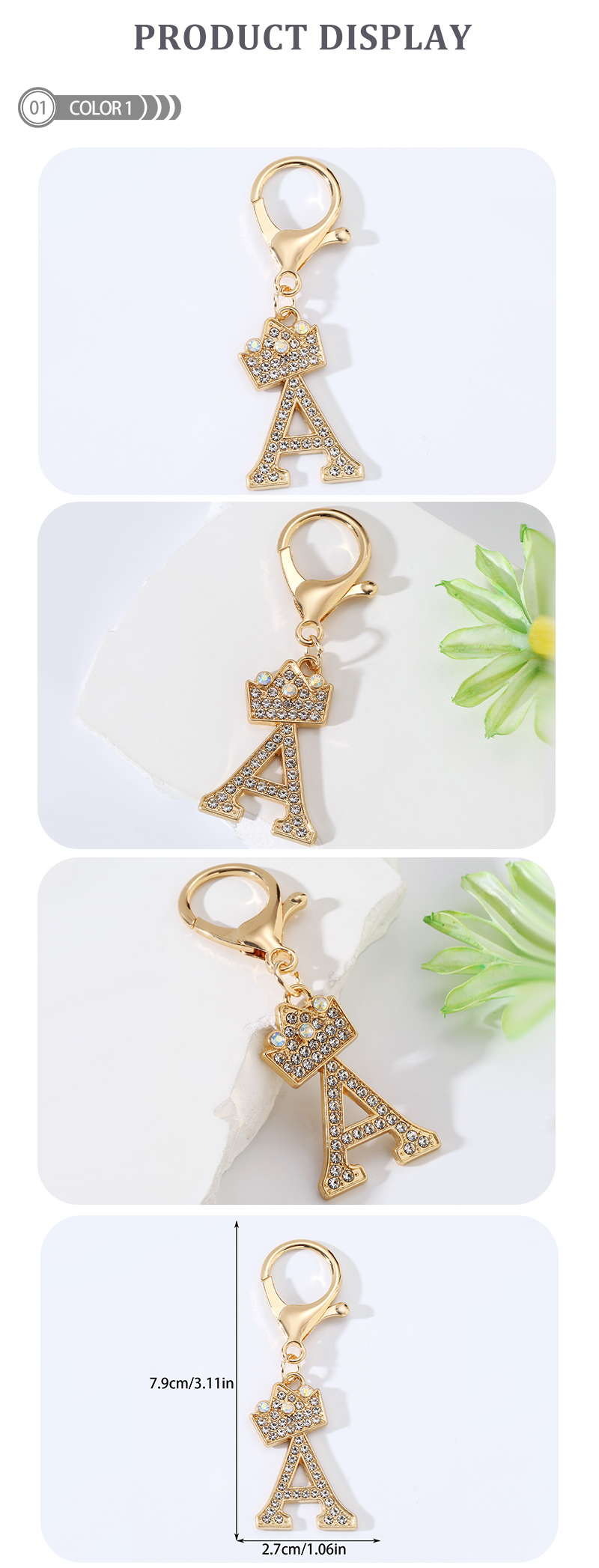 Modern Style Simple Style Classic Style Letter Alloy Plating Inlay Rhinestones Bag Pendant Keychain display picture 1