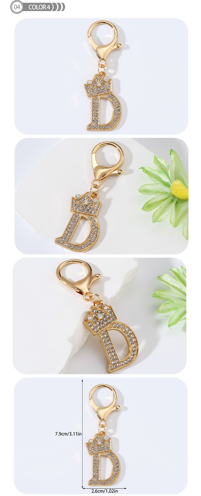 Modern Style Simple Style Classic Style Letter Alloy Plating Inlay Rhinestones Bag Pendant Keychain display picture 4