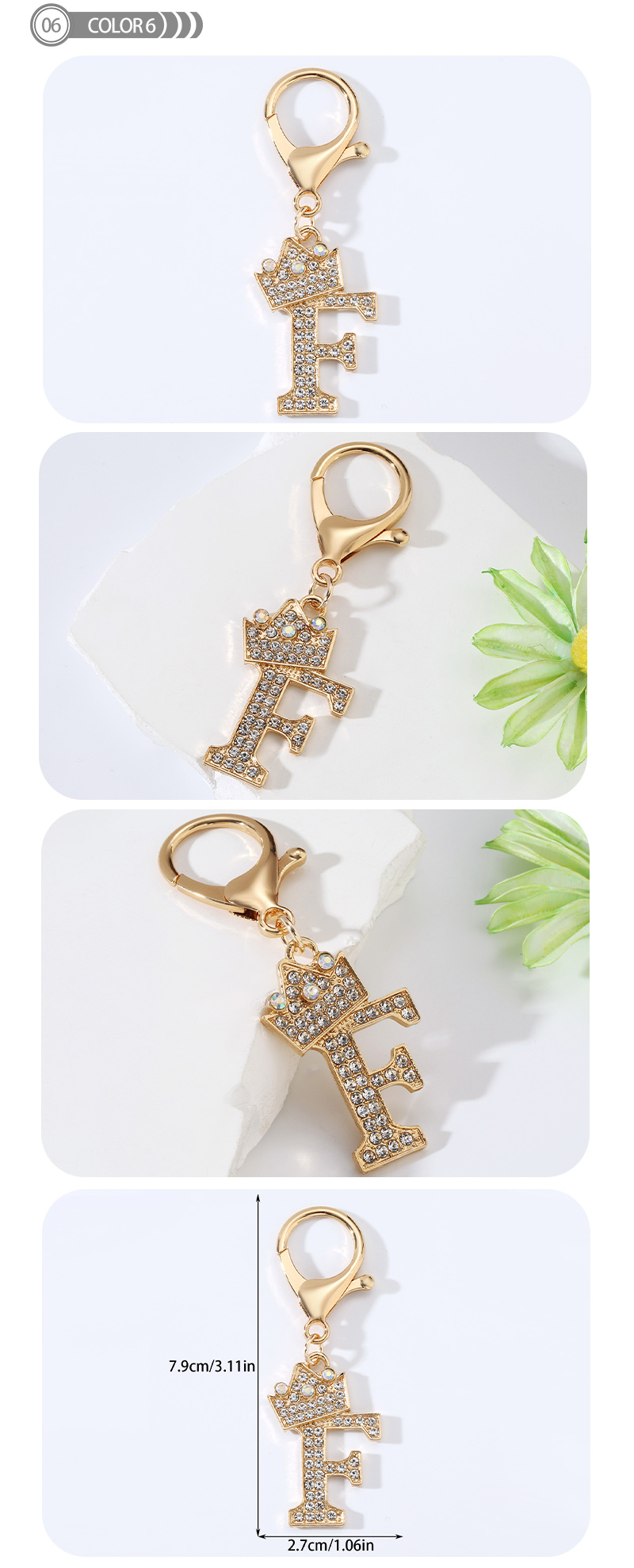 Modern Style Simple Style Classic Style Letter Alloy Plating Inlay Rhinestones Bag Pendant Keychain display picture 6