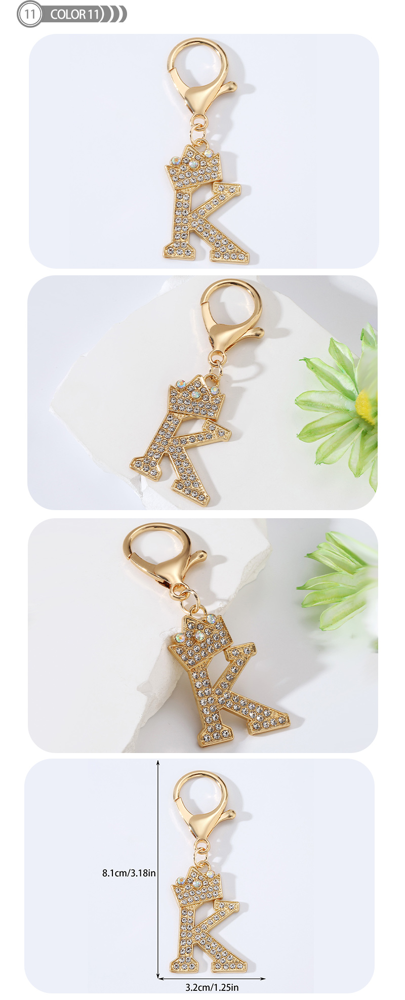 Modern Style Simple Style Classic Style Letter Alloy Plating Inlay Rhinestones Bag Pendant Keychain display picture 11