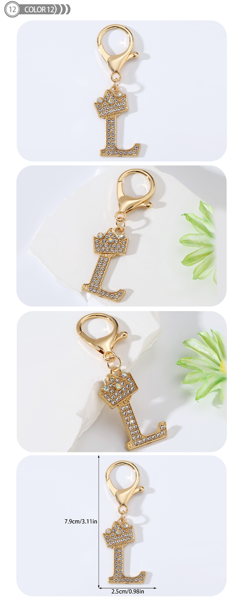 Modern Style Simple Style Classic Style Letter Alloy Plating Inlay Rhinestones Bag Pendant Keychain display picture 12