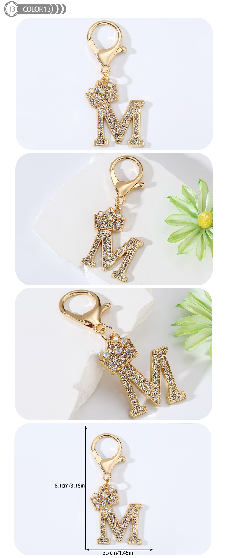 Modern Style Simple Style Classic Style Letter Alloy Plating Inlay Rhinestones Bag Pendant Keychain display picture 13
