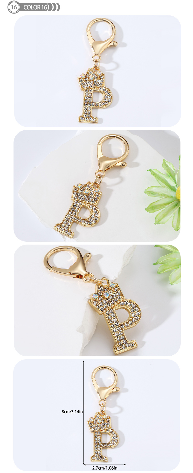 Modern Style Simple Style Classic Style Letter Alloy Plating Inlay Rhinestones Bag Pendant Keychain display picture 15