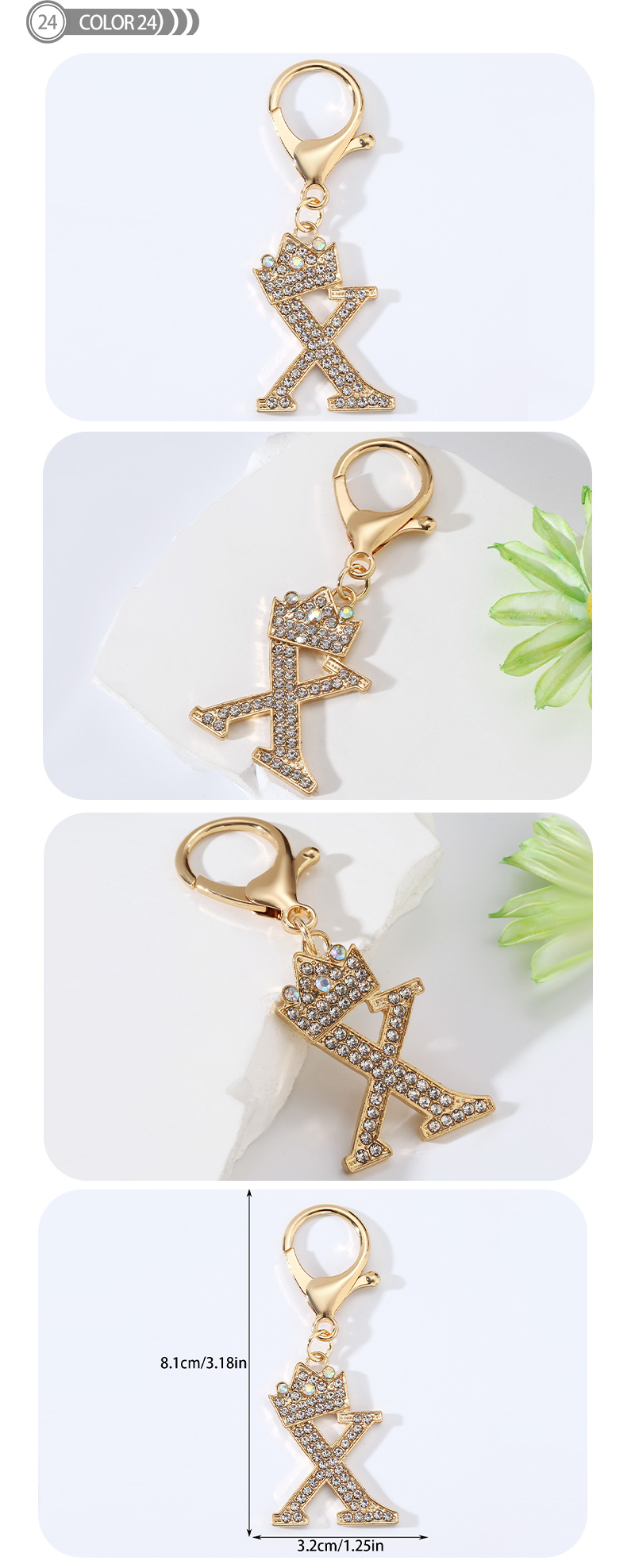 Modern Style Simple Style Classic Style Letter Alloy Plating Inlay Rhinestones Bag Pendant Keychain display picture 23