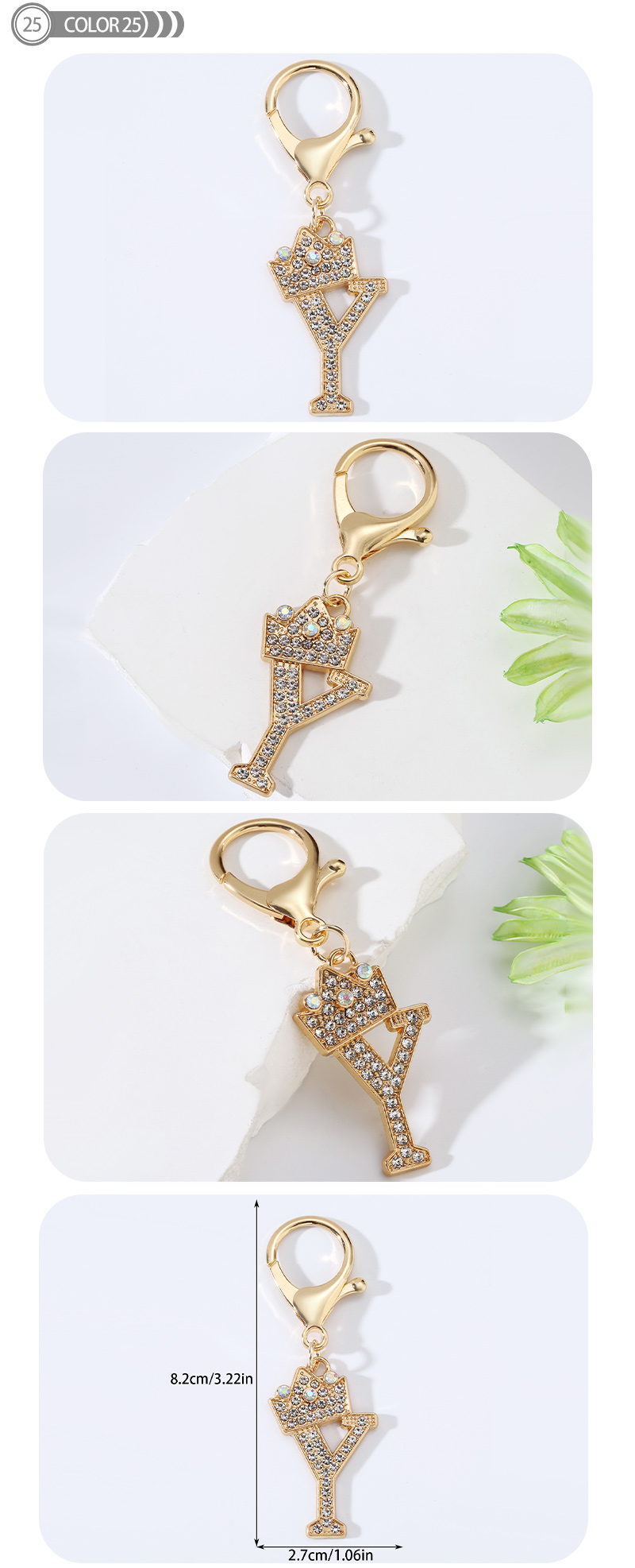 Modern Style Simple Style Classic Style Letter Alloy Plating Inlay Rhinestones Bag Pendant Keychain display picture 24
