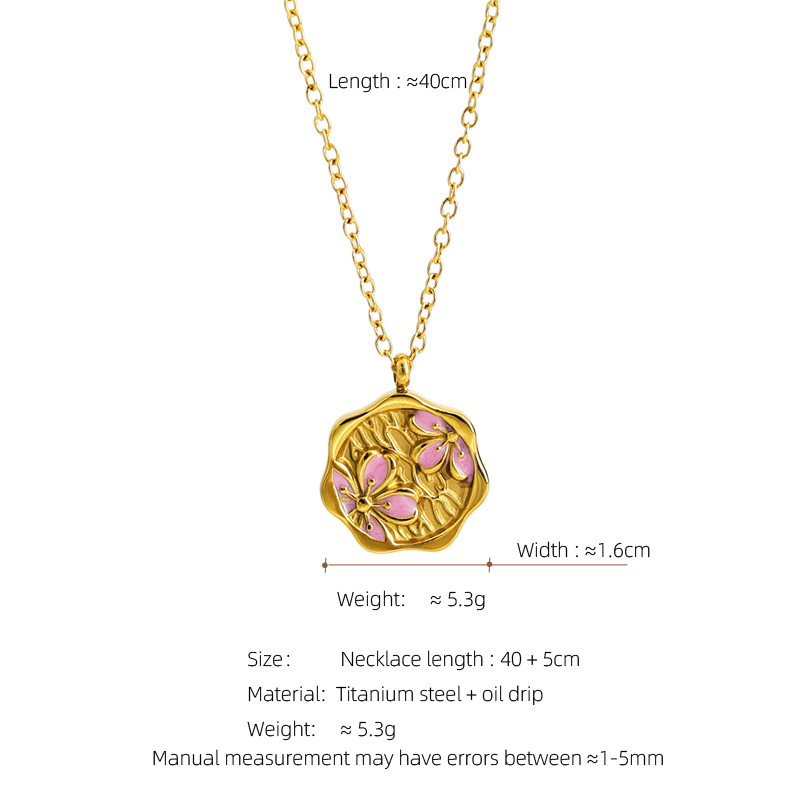 304 Stainless Steel 18K Gold Plated IG Style Basic Classic Style Enamel Geometric Flower Pendant Necklace display picture 1