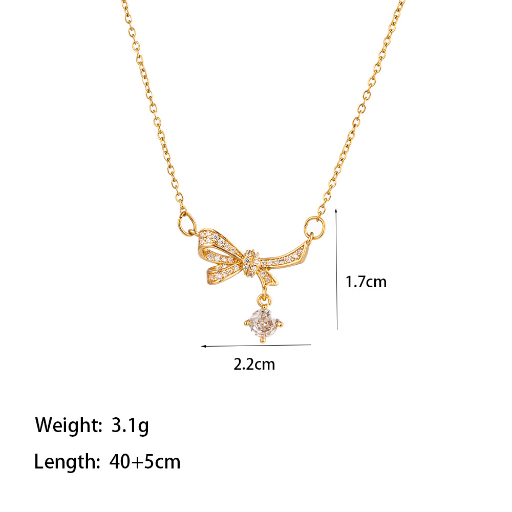 304 Stainless Steel 18K Gold Plated Casual Simple Style Commute Inlay Swan Heart Shape Bow Knot Artificial Rhinestones Pendant Necklace display picture 3