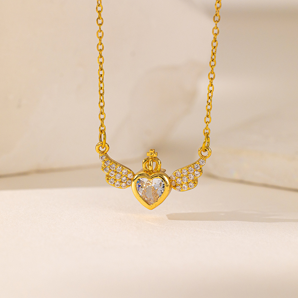 304 Stainless Steel 18K Gold Plated Casual Simple Style Commute Inlay Swan Heart Shape Bow Knot Artificial Rhinestones Pendant Necklace display picture 8