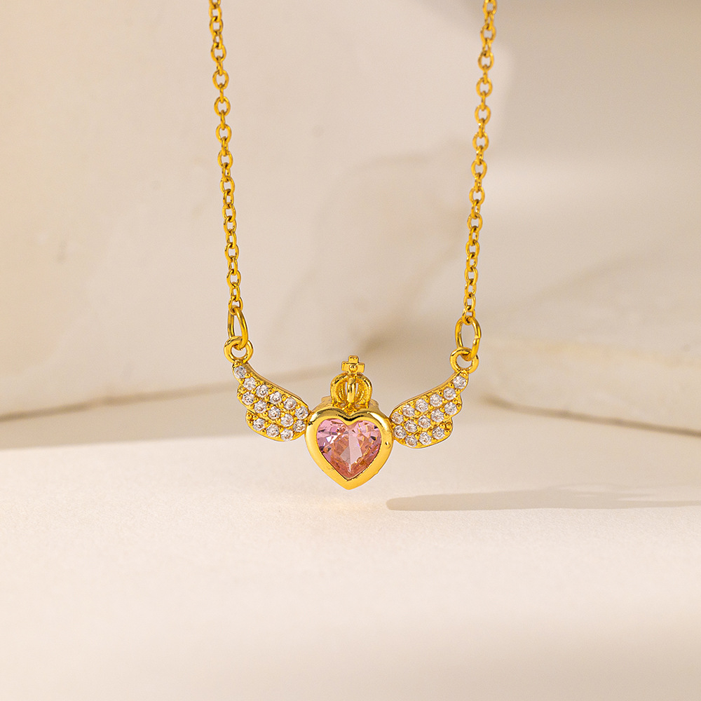 304 Stainless Steel 18K Gold Plated Casual Simple Style Commute Inlay Swan Heart Shape Bow Knot Artificial Rhinestones Pendant Necklace display picture 10
