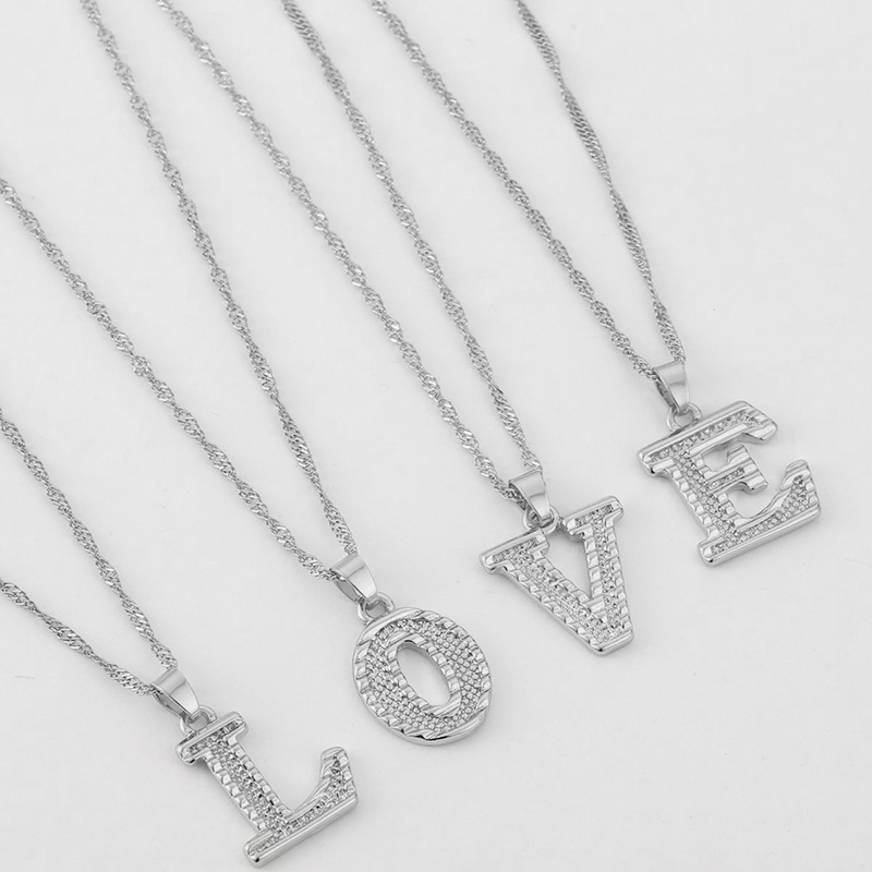 Wholesale Jewelry Simple Style Letter Alloy Rhinestones Inlay Pendant Necklace display picture 2