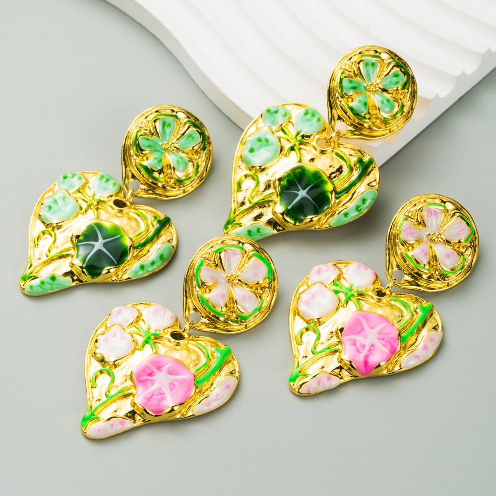 1 Pair Vacation Modern Style Classic Style Flower Petal Enamel Alloy Drop Earrings display picture 2