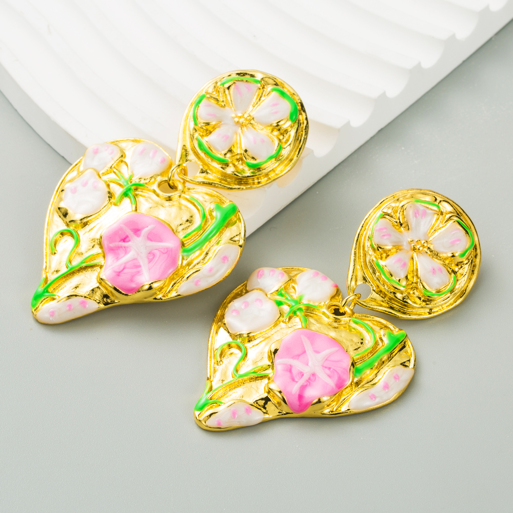 1 Pair Vacation Modern Style Classic Style Flower Petal Enamel Alloy Drop Earrings display picture 5