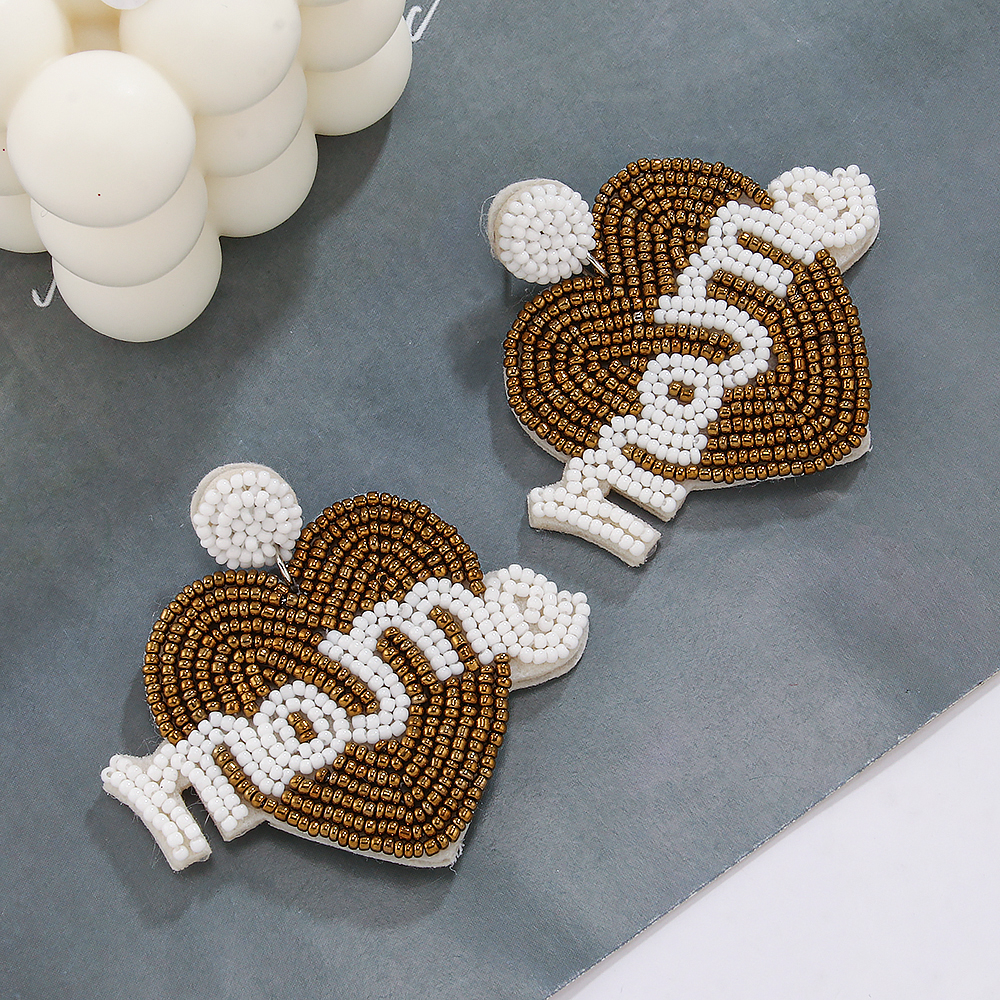 1 Pair Elegant Simple Style Letter Beaded Cloth Glass Ear Studs display picture 6