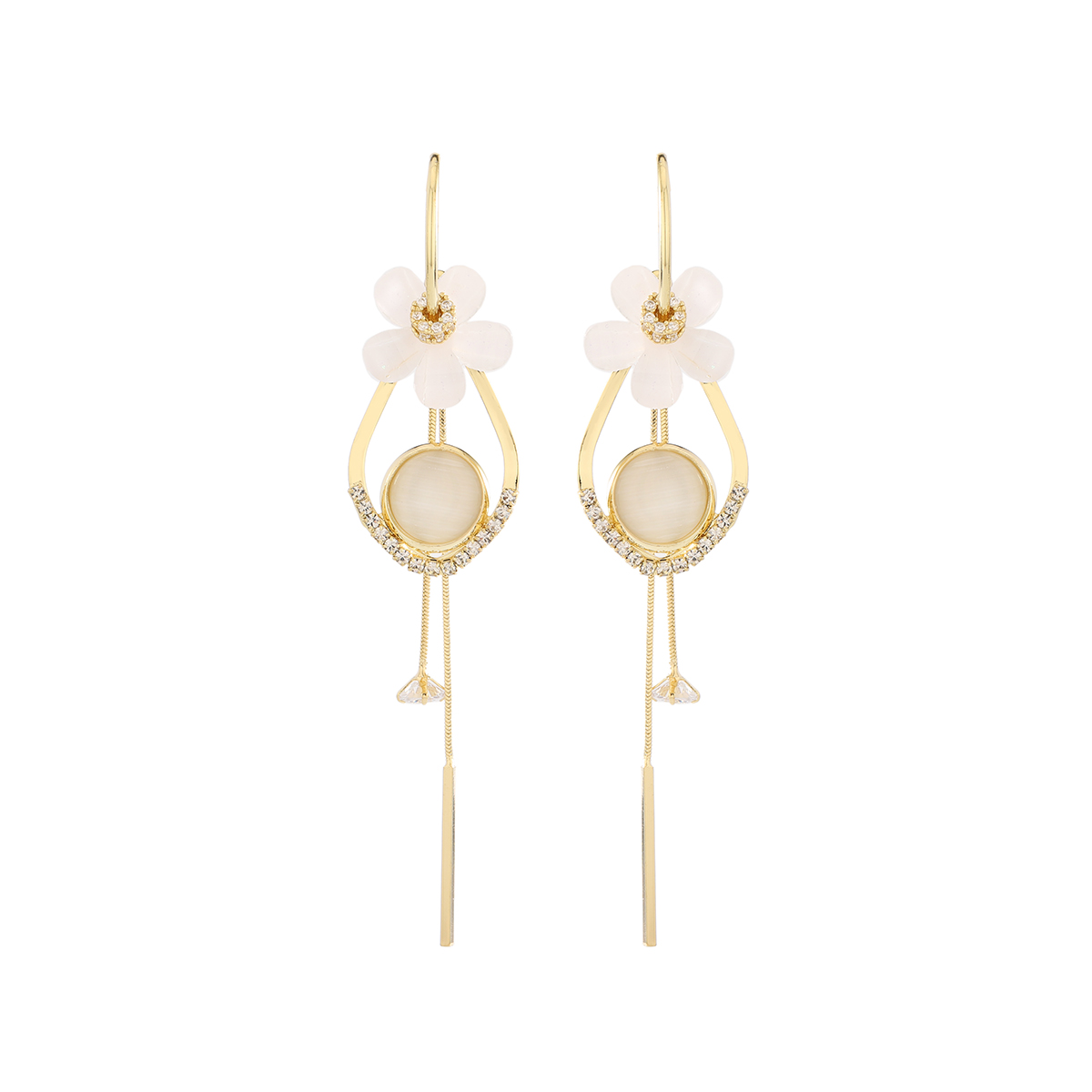 1 Pair Elegant Romantic Flower Plating Inlay Copper Zircon 14K Gold Plated Drop Earrings display picture 4