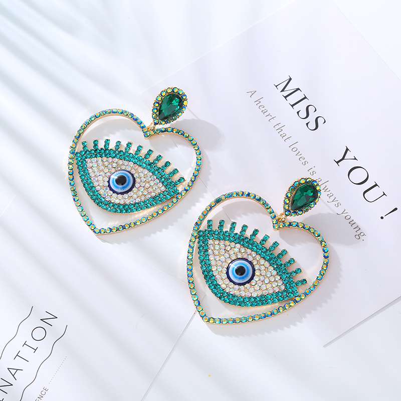 1 Pair Hip-Hop Exaggerated Modern Style Devil's Eye Heart Shape Hollow Out Inlay Alloy Rhinestones Drop Earrings display picture 3