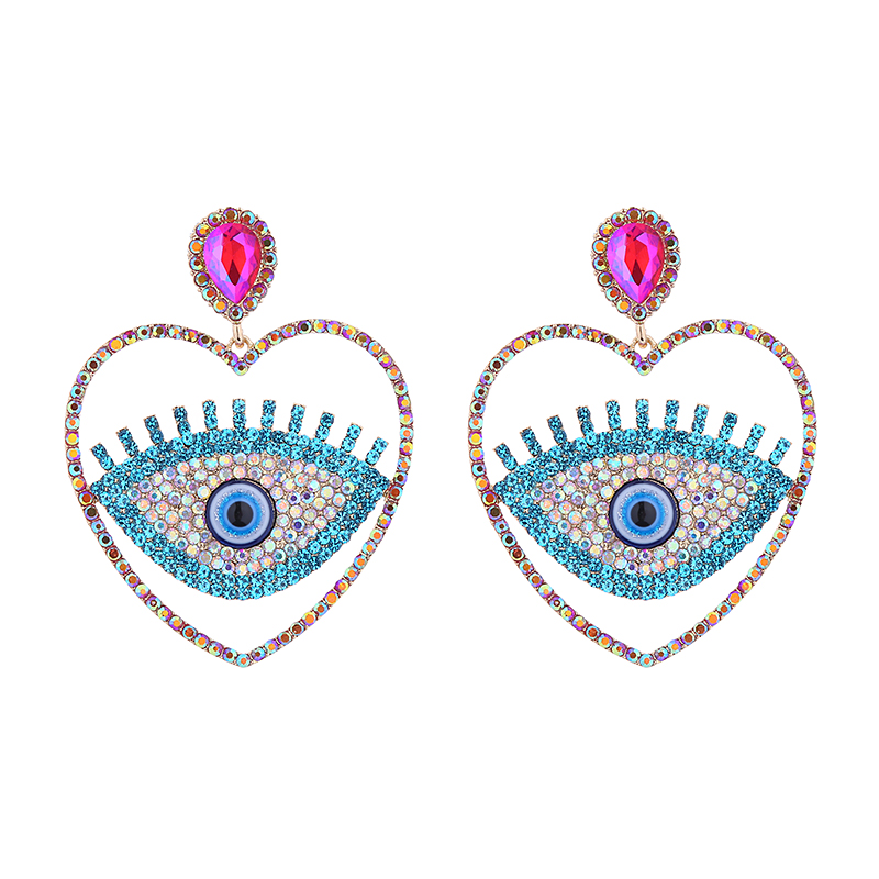 1 Pair Hip-Hop Exaggerated Modern Style Devil's Eye Heart Shape Hollow Out Inlay Alloy Rhinestones Drop Earrings display picture 7