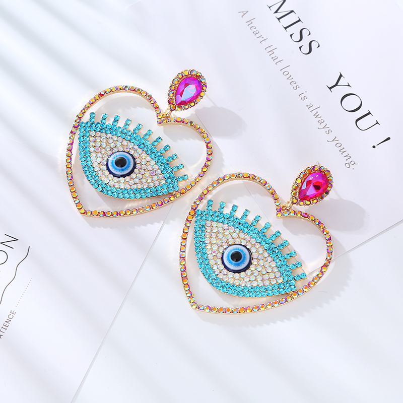 1 Pair Hip-Hop Exaggerated Modern Style Devil's Eye Heart Shape Hollow Out Inlay Alloy Rhinestones Drop Earrings display picture 5