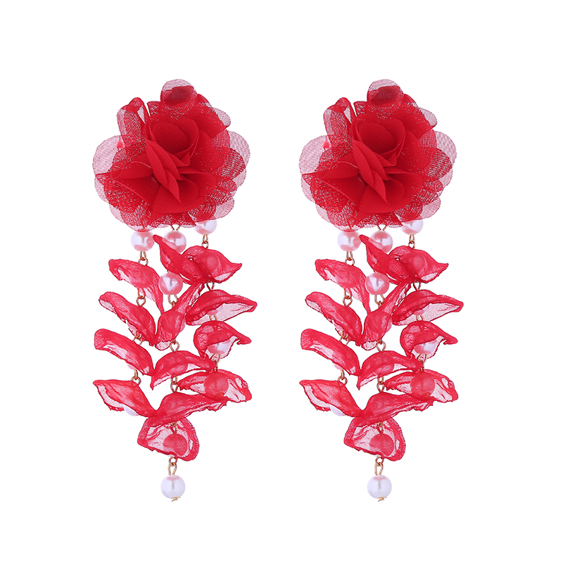 1 Pair Vacation Modern Style Classic Style Flower Imitation Pearl Gauze Drop Earrings display picture 7